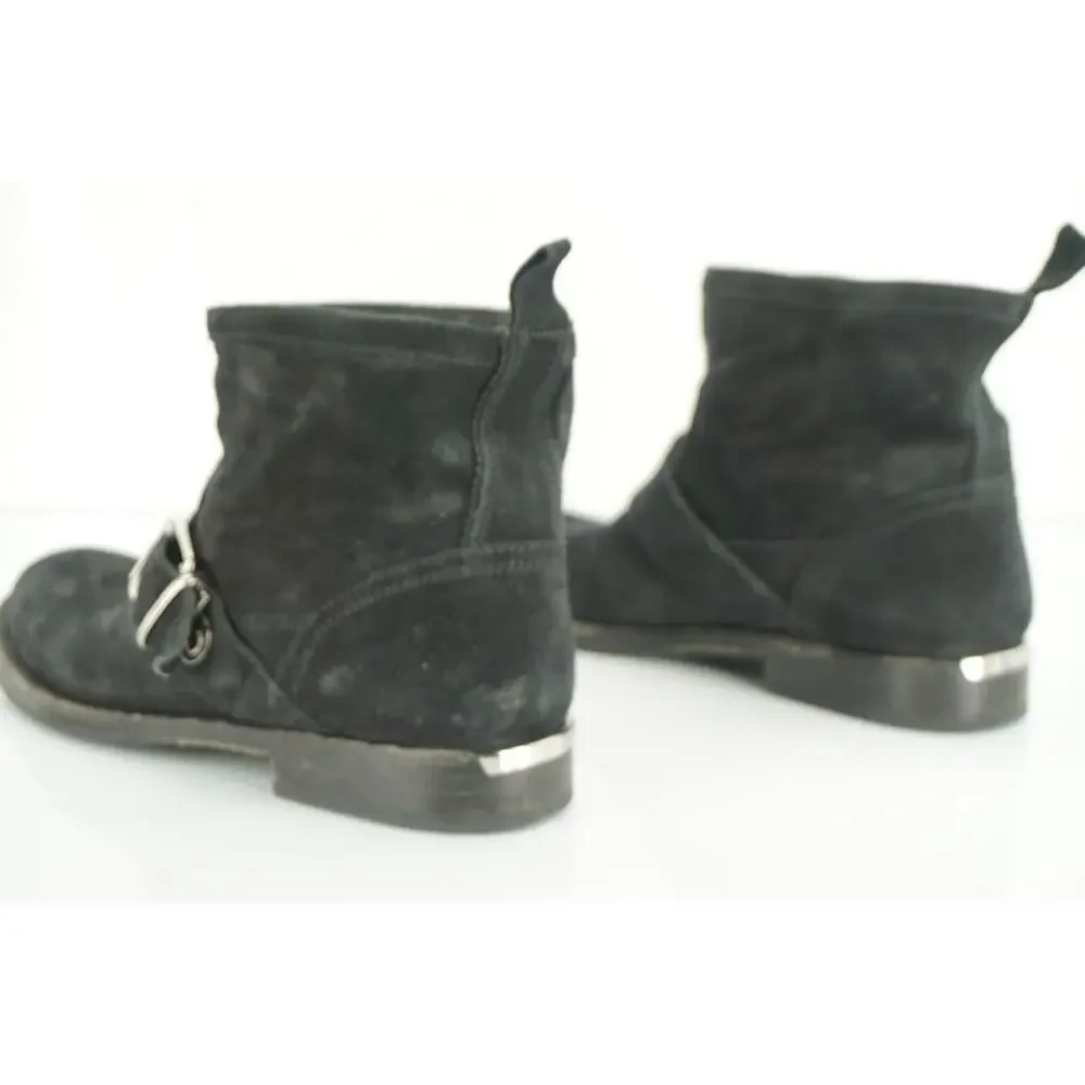 Burberry Black Suede Motor Biker Short Ankle Boots Size 35 House Check
